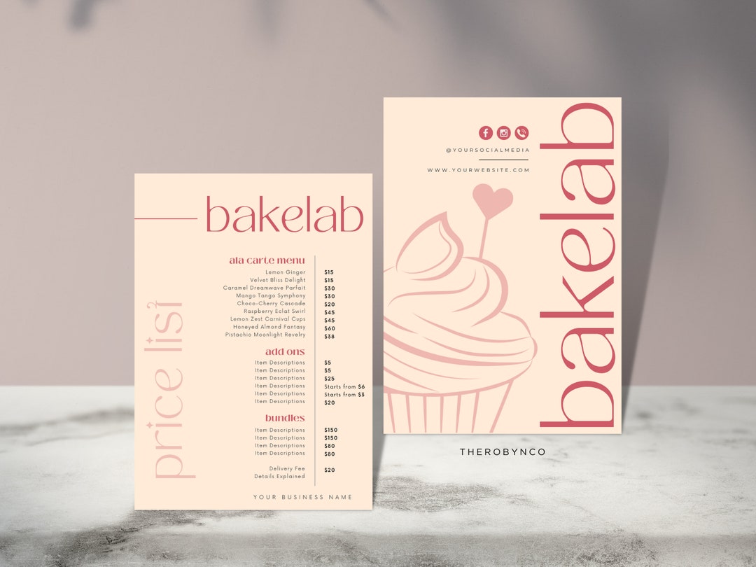 DIY Bakery Shop Price List Templates Editable Printable - Etsy