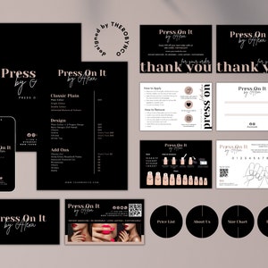 DIY Press On Nail Branding Bundel Sjablonen Kaartenset, Hoe toe te passen Instructie Nagels Maattabel Ontwerp, Zakelijk, Starter Kit, Manicure