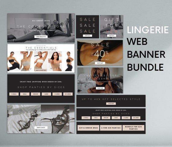 Large Lingerie Web Banners Bundle Templates Set, Website Banner