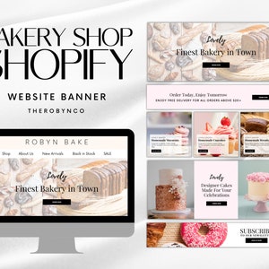 DIY Bäckerei Shop Shopify Website Banner Set Bundle Vorlagen Design, Dessert Patisserie Cupcake Backen, Canva, Web-Banner-Vorlagen online