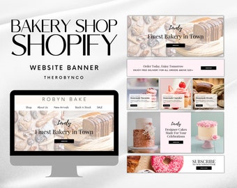 DIY Bakery Shop Shopify Website Banner Set Bundle Templates Design, Dessert Patisserie Cupcake Baking, Canva, Web Banner Templates Online