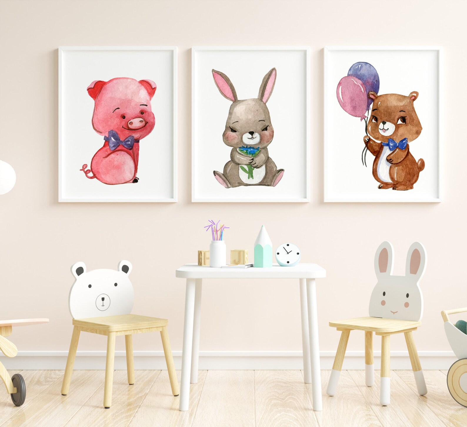 3 Set Watercolor Baby Animal Nursery Wall Art Printable Art Etsy
