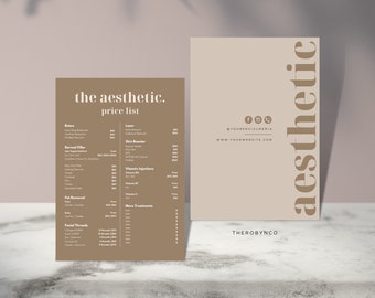 DIY Aesthetic Price List Design Templates, Pre Made Complete List, Botox Lip FIller Fat Removal Injectables Face, Beauty Salon, Menu Catalog
