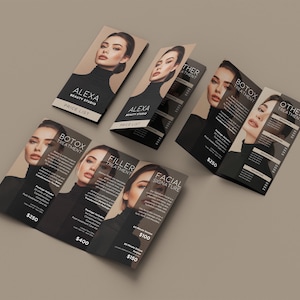 Editable Aesthetic Trifold Brochure, Skin Care Spa Brochure Template, Price List Template, Beauty Salon Pricing List, Menu Catalog,DIY Canva