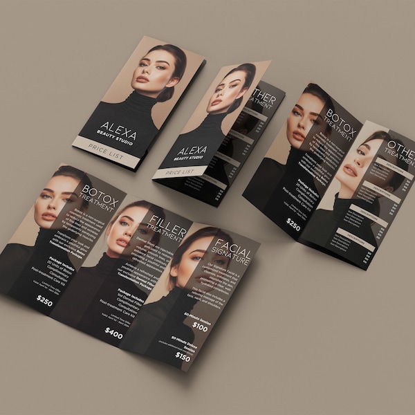 Editable Aesthetic Trifold Brochure, Skin Care Spa Brochure Template, Price List Template, Beauty Salon Pricing List, Menu Catalog,DIY Canva