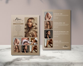 DIY Beauty Salon Flyer Templates Design, Hair Nail Makeup Salon, Editable, Printable, Instant, Promotion Esthetician Beautician PMU Canva