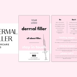 DIY Dermal Filler Nazorg Kaart Ontwerp Mini-sjablonen, bewerkbaar, afdrukbaar, instant, esthetische schoonheid nazorg, injectables, genezingsfase