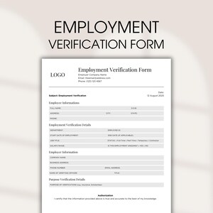 Formulario de verificación de empleo (Canva, editable e imprimible), formulario de confirmación de empleo, con logotipo, verificación de propósito