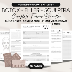2025 Editable Botox Dermal Filler Consent Intake Form Templates, Professional Esthetician Forms, Client Medical Form Sculptra Neurotoxin