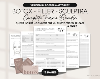 2025 Editable Botox Dermal Filler Consent Intake Form Templates, Professional Esthetician Forms, Client Medical Form Sculptra Neurotoxin