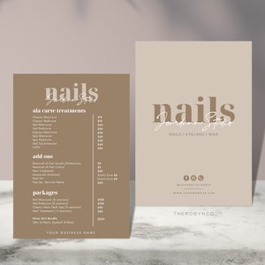 NAIL Nails Salon Lista de preços Modelos pré-fabricados, editáveis, imprimíveis, instantâneos, manicure de beleza, design de preços, menu de cabelo minimalista
