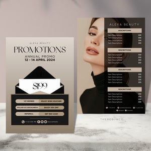 Modelos de design de lista de preços estéticos DIY, lista de preços Botox Lip Filler Beauty Business Injectables Face, promoção de catálogo de menu de salão de beleza