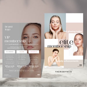 Beauty Facial Salon Flyer Menu Templates, Modern, Membership Package Set Promotion , Pricing Menu, Editable DIY Aesthetic Brand Awareness