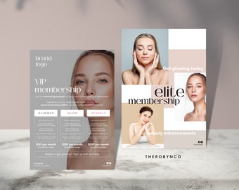 Beauty Facial Salon Flyer Menu Templates, Modern, Membership Package Set Promotion , Pricing Menu, Editable DIY Aesthetic Brand Awareness