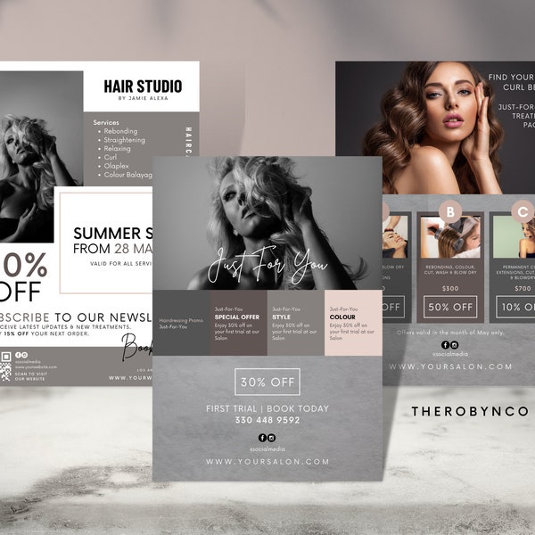 Hair Salon Flyer Templates Design, Editable Printable 2022, Beauty Hair Services Business, Sale Promo, Ads Poster Social Media Instagram