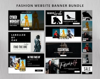 Fashion Web Banner Design Templates, Shopify Clothing Online Store Wesbite, Editable, Instant, Apparel Boutique Wear Modern Minimalist Black