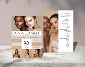 DIY Beauty Salon Flyer Templates Design, Hair Nail Makeup Salon, Editable Printable, Medspa Price Esthetician Facial Skin Botox Filler Canva