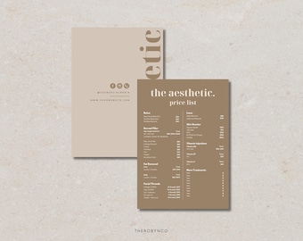 DIY Aesthetic Price List Design Templates, Pre Made Complete List, Botox Lip FIller Fat Removal Injectables Face, Beauty Salon, Menu Catalog