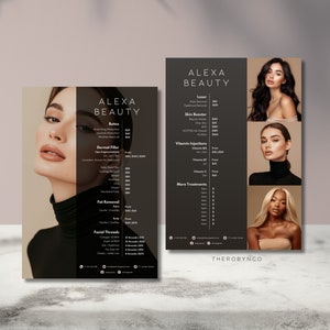 DIY esthetische prijslijst ontwerpsjablonen, vooraf gemaakte volledige lijst, Botox Lip Filler vetverwijdering injectables gezicht, schoonheidssalon, menucatalogus