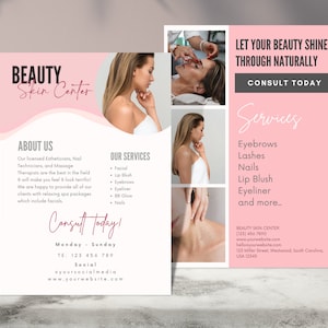 Beauty Flyer Markenbekanntheit Vorlagen, Haar Nagel Makeup Salon, bearbeitbar, druckbar, Sofort, Promotion, Pink Modern Minimalist, Poster Ads