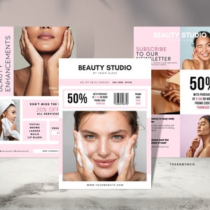 Beauty Flyer Markenbekanntheit Vorlagen, Hautpflege Make-up Salon, bearbeitbar, druckbar, Sofort, Promotion, Pink Modern Minimalist, Poster Ads