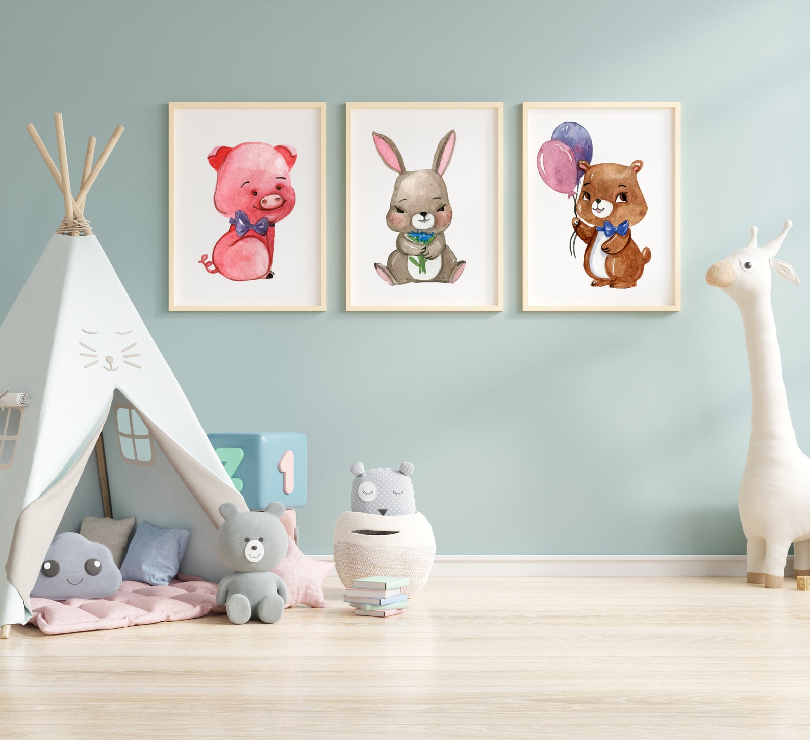 3 Set Watercolor Baby Animal Nursery Wall Art Printable Art Etsy