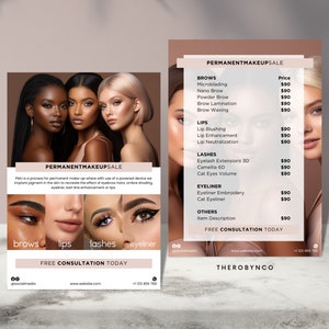 Szablony ulotek PMU Beauty, świadomość marki, salon fryzjerski, paznokcie, makijaż, edytowalne, do druku, natychmiastowe, promocja, usługi minimalistyczne, reklamy PMU