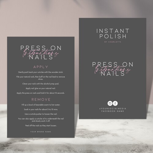 How to Apply Press on Nails Instructions Card Guide Templates - Etsy