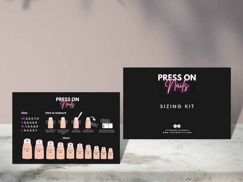 DIY Press On Nail Sizing Kit Chart Card Templates Design, Editable Printable, Customize Personalise Size Kit, How To Measure your nail 