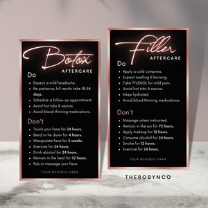 DIY Botox Filler Aftercare Card Design Mini Templates, Editable, Printable, Instant, Aesthetic Beauty Post Care, Injectables, Face Guide