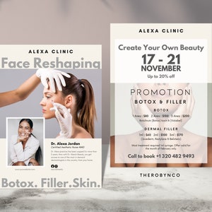 DIY Botox Dermal Filler Beauty Flyer Vorlagen Design, Markenbewusstsein bearbeitbar druckbar, Sofort, Hautpflege Ästhetik Salon, Werbung