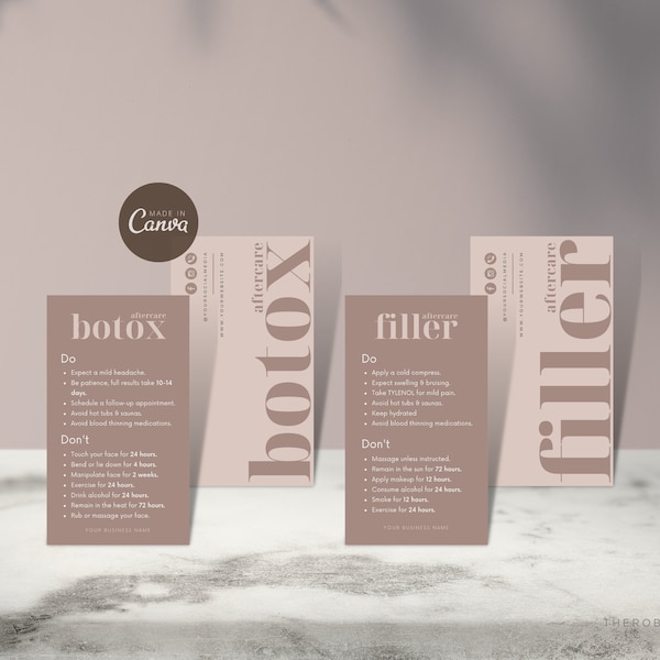 DIY Botox Filler Aftercare Card Design Mini Plantillas, Editables, Imprimibles, Instantáneas, Belleza Estética Post Care, Inyectables, Guía Facial