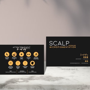 DIY SMP Aftercare, design de modelos de cartão de micropigmentação do couro cabeludo, transplante de tatuagem de linha fina, couro cabeludo, editável para impressão instantânea Canva Men