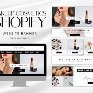 Beauty Cosmetics Makeup Shopify Website Banner Header Templates Design Set Bundle, Pre Made Web Banners, Editable, Instant, Brand Lipstick