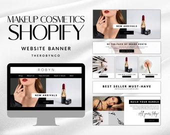 Beauty Cosmetics Makeup Shopify Website Banner Header Templates Design Set Bundle, Pre Made Web Banners, Editable, Instant, Brand Lipstick