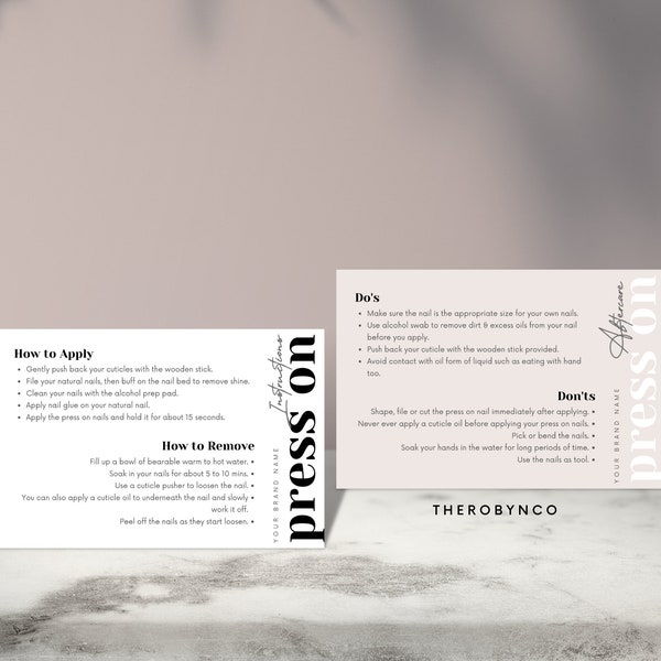 How To Apply Press On Nails Instructions Card Guide Templates, Editable, DIY, Printable, Nails Business, Press Ons, Nail, Instant, Aftercare