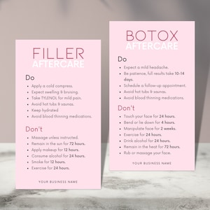 DIY Botox Filler Nazorg Kaartontwerp Mini-sjablonen, bewerkbaar, afdrukbaar, instant, esthetische schoonheidspostverzorging, injectiegenezing, gezichtsgids
