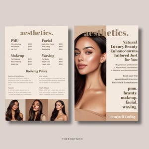 DIY Beauty Salon Flyer Templates Design, Hair Nail Makeup Salon, Edytowalny, Do druku, Promocja Esthetician PMU Canva Zasady rezerwacji