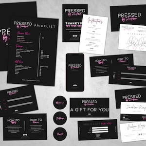 DIY 30+ brandingbundel Druk op nagelsjablonen Kaartenset Kit Hoe aan te brengen Instructie Nagels Maatkit Ontwerp, Zakelijk, Bedankkaart Neon