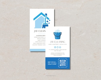 Cleaning Service Business Card Templates Design, Editable on Canva, Digital Download
