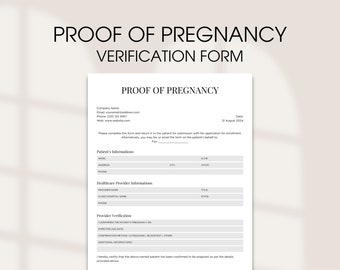 Verification Proof of Pregnancy Form Template, Consent Form, Editable Confirmation of Pregnancy Form, Expected Due Date Healthcare Provider