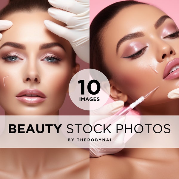 10 Stock Images - Photos de stock de modèles de remplissage de Botox de beauté, photos de stock de soins de la peau Med Spa, seringue esthétique injectable Ai Stock Photo, beauté