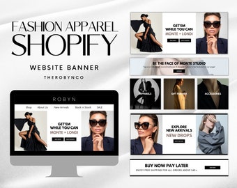 DIY Fashion Clothing Website Banner Shopify Bundle Set Templates Design, Editable, Instant, Modern Black White Web Banner Online Store