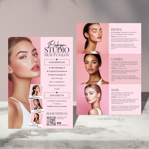 DIY Beauty Salon Pink Flyer Templates Design, Hair Nail Makeup Salon, Edytowalny do druku, Promocja Kosmetyczka Kosmetyczka PMU Canva