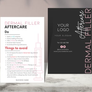 DIY Dermal Filler Nazorg Kaartontwerp Mini-sjablonen, bewerkbaar, afdrukbaar, instant, esthetische schoonheidspostverzorging, injectables, gezichtsgids