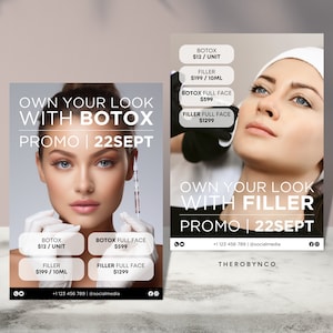 DIY Botox Dermal Filler Beauty Flyer Templates Design, Brand Awareness Editável para impressão, Instantâneo, Salão de estética para cuidados com a pele, Anúncio