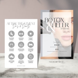 DIY Botox Filler Nazorgkaart Ontwerp Mini-sjablonen, bewerkbare, afdrukbare, instant, esthetische schoonheidspostverzorging, injectables Face Guide Card