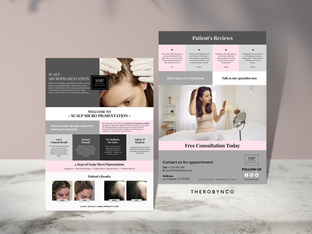 DIY SMP Flyer, Scalp Micropigmentation Flyer Templates Design, Hairline ...