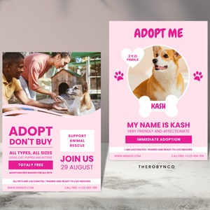 Eye-Catching Pet Adoption Flyer Templates, Fully Editable in Canva, Printable, Instant Access, Adopt Me Pets Dog Puppy Cat Kitten, Animal