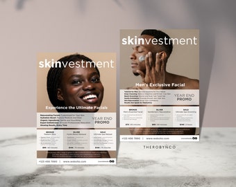 Facial Skincare Membership Flyer Templates Design. Beauty Business Salon, Editable Printable Instant, Facial Services Packages, Mens Women